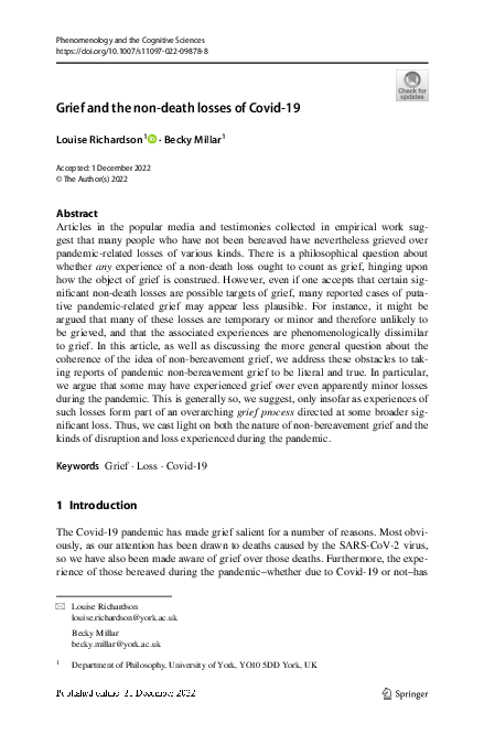 (PDF) Grief and the non-death losses of Covid-19