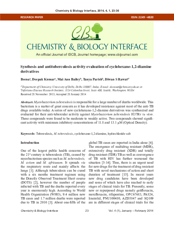 (PDF) Synthesis and Antitubercular Activity Evaluation of Novel ...