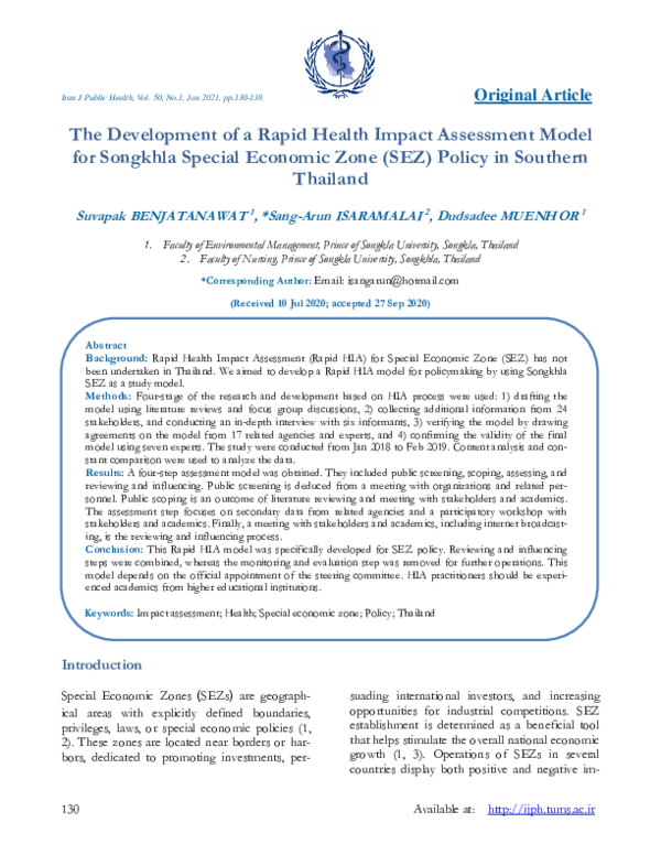 (PDF) The Development of a Rapid Health Impact Assessment Model for ...