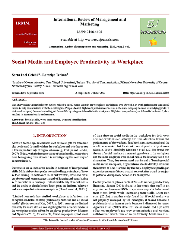 (PDF) Social Media and Employee Productivity at Workplace