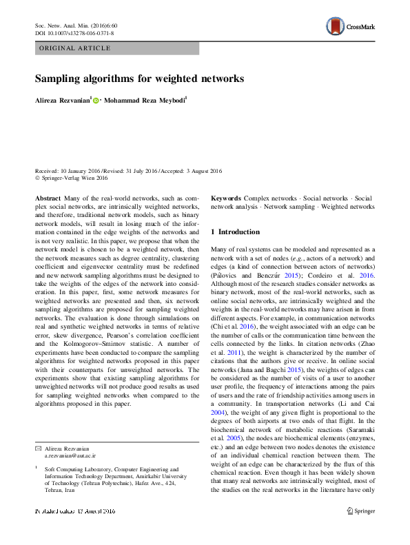 (PDF) Sampling algorithms for weighted networks
