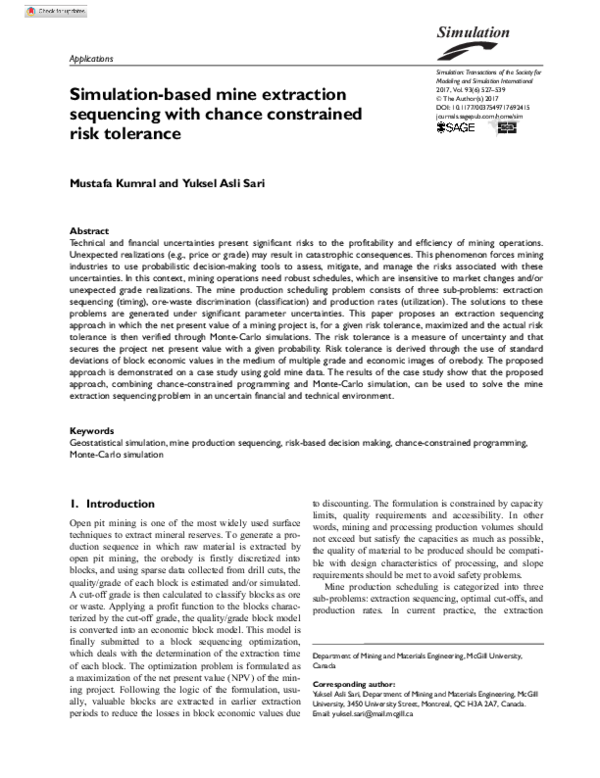 (PDF) Simulation-based mine extraction sequencing with chance ...