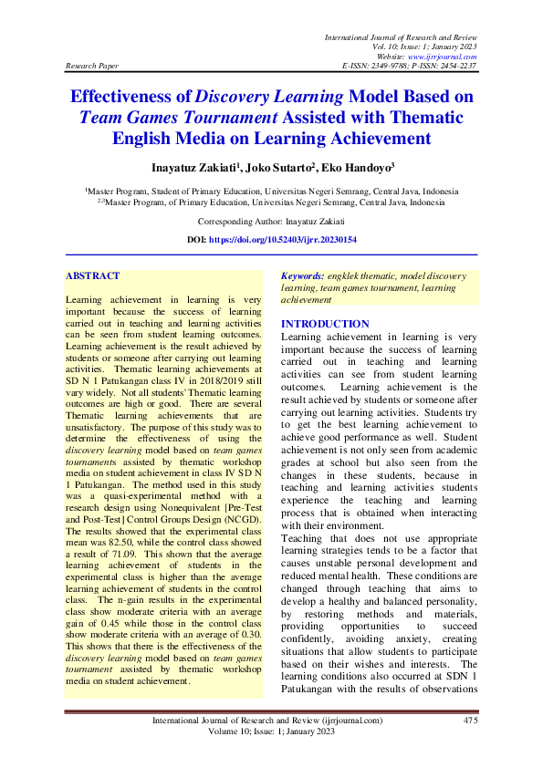 (PDF) Effectiveness of Discovery Learning Model Based on Team Games ...