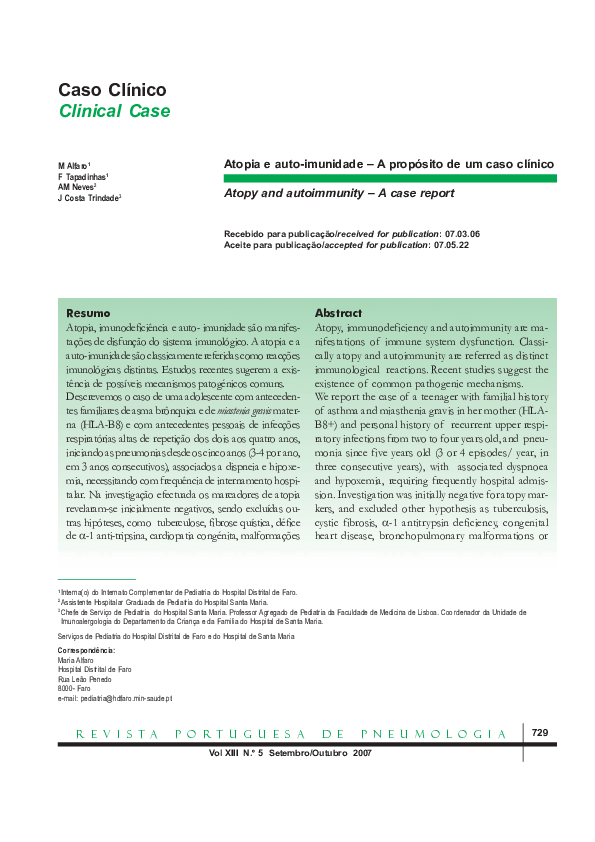 (PDF) Atopia e auto-imunidade – A propósito de um caso clínico