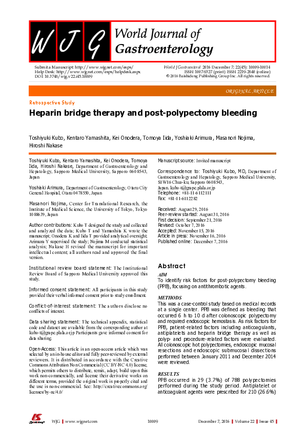 (PDF) Heparin bridge therapy and post-polypectomy bleeding
