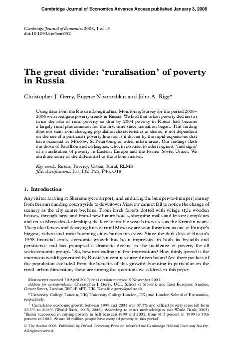 (PDF) The great divide: 'ruralisation' of poverty in Russia