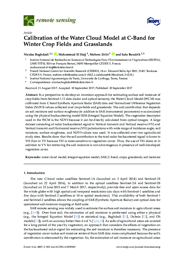 (PDF) Calibration of the Water Cloud Model at C-Band for Winter Crop ...