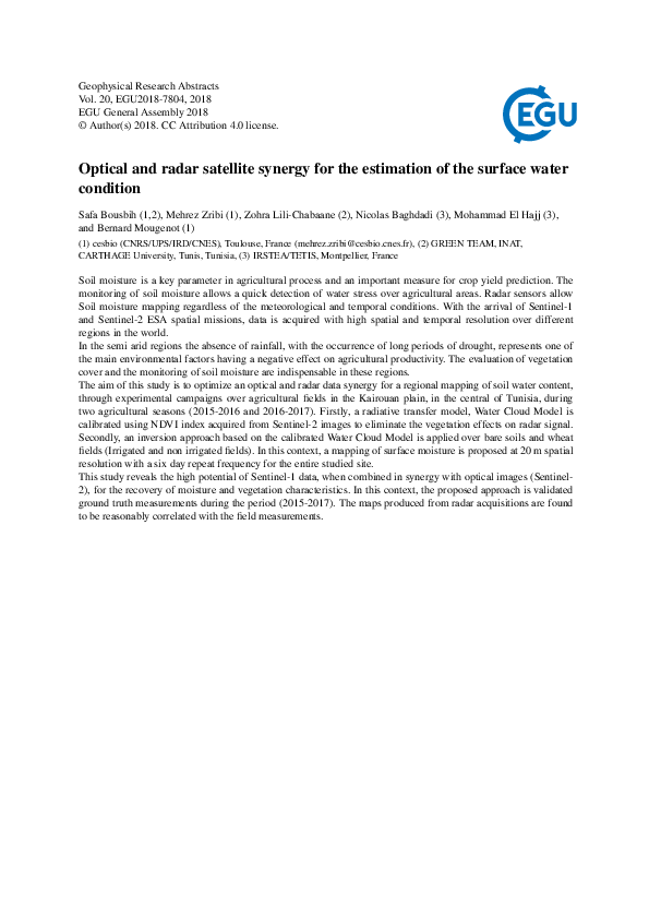 (PDF) Optical and radar satellite synergy for the estimation of the ...