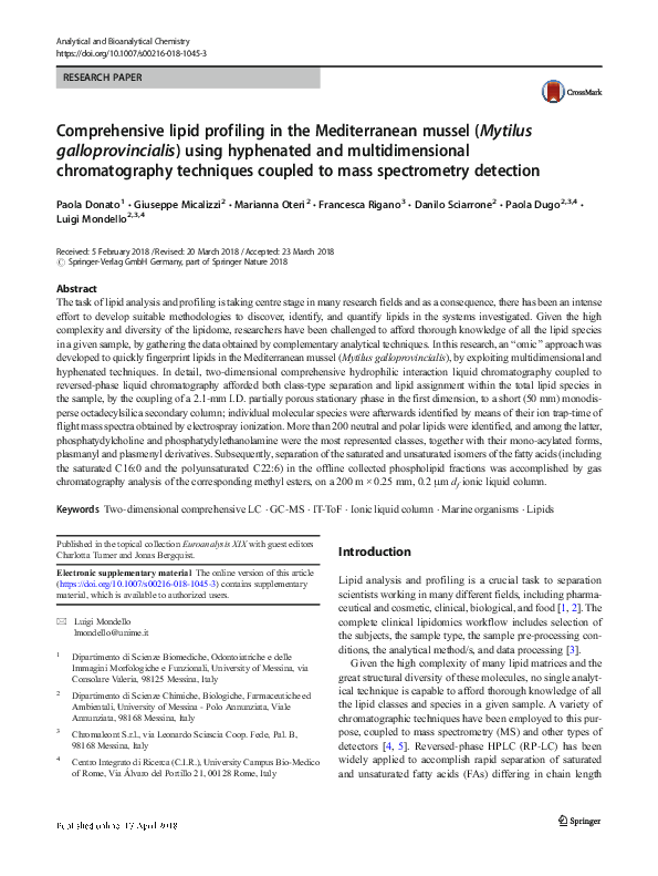 (PDF) Comprehensive lipid profiling in the Mediterranean mussel ...