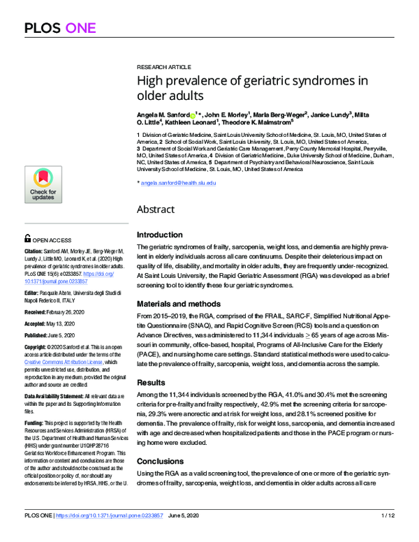 (PDF) High prevalence of geriatric syndromes in older adults