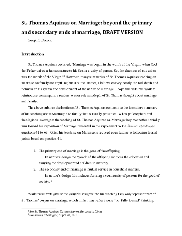 (DOC) St. Thomas Aquinas on Marriage: beyond the primary and secondary ...