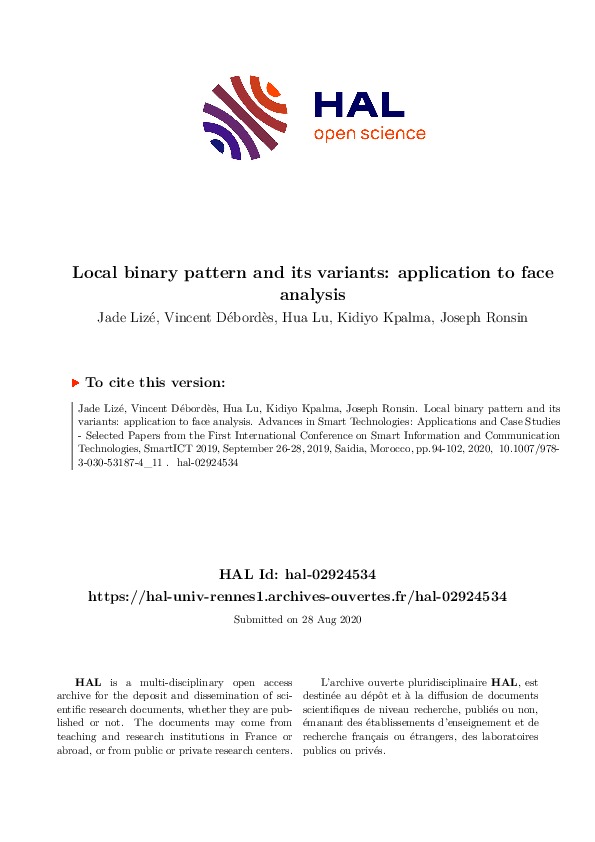 (PDF) Local Binary Pattern and Its Variants: Application to Face Analysis