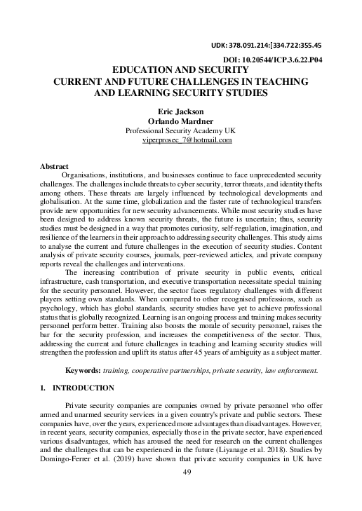 (PDF) Education and Security Current and Future Challenges in Teaching ...