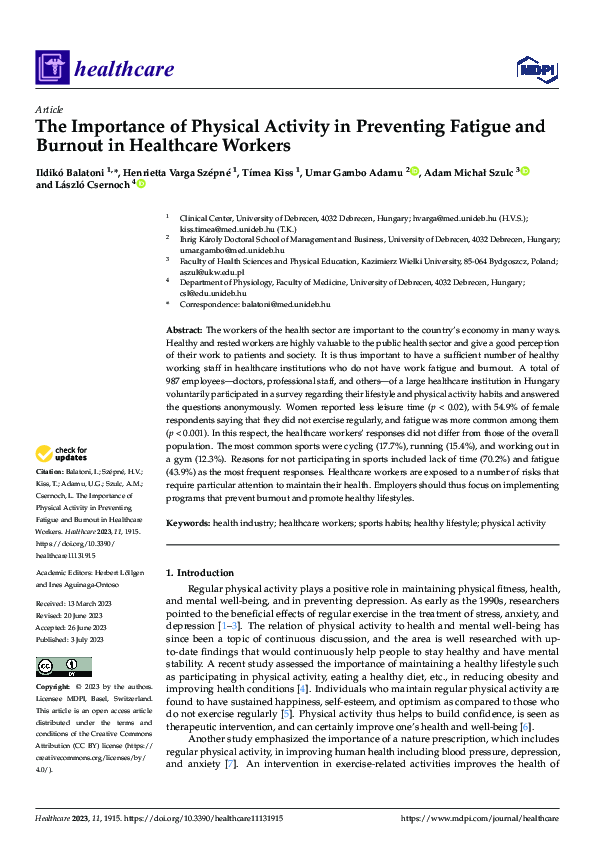 (PDF) The Importance of Physical Activity in Preventing Fatigue and ...