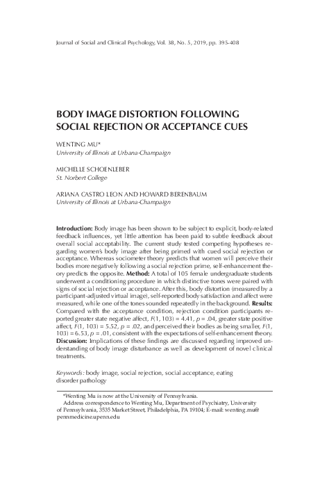 (PDF) Body Image Distortion Following Social Rejection or Acceptance Cues