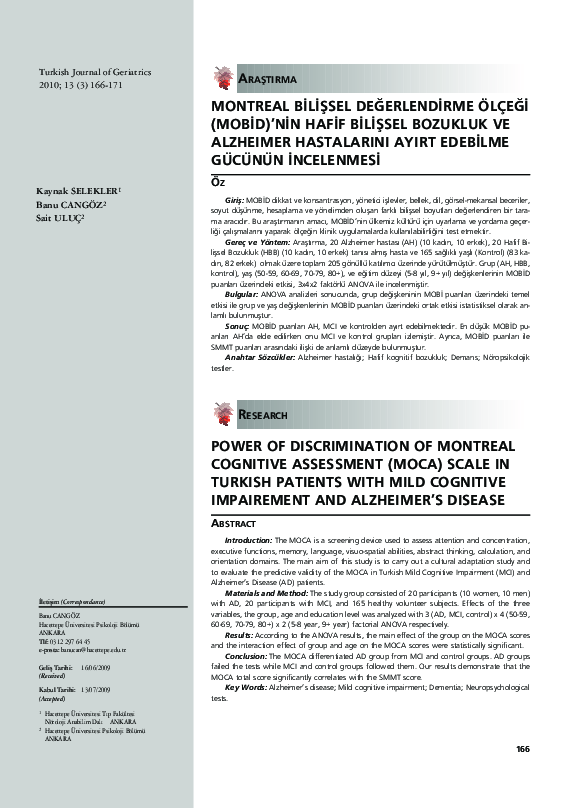 (PDF) Power of Discrimination of Montreal Cognitive Assessment (Moca ...