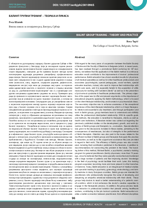 (PDF) Balint group training: Theory and practice