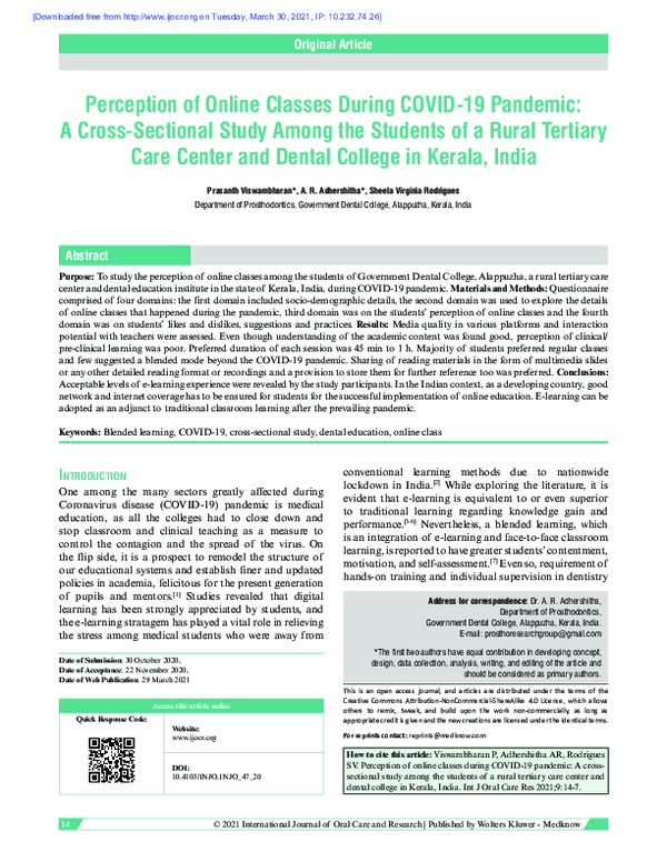 (PDF) Perception of Online Classes During COVID-19 Pandemic: A Cross ...