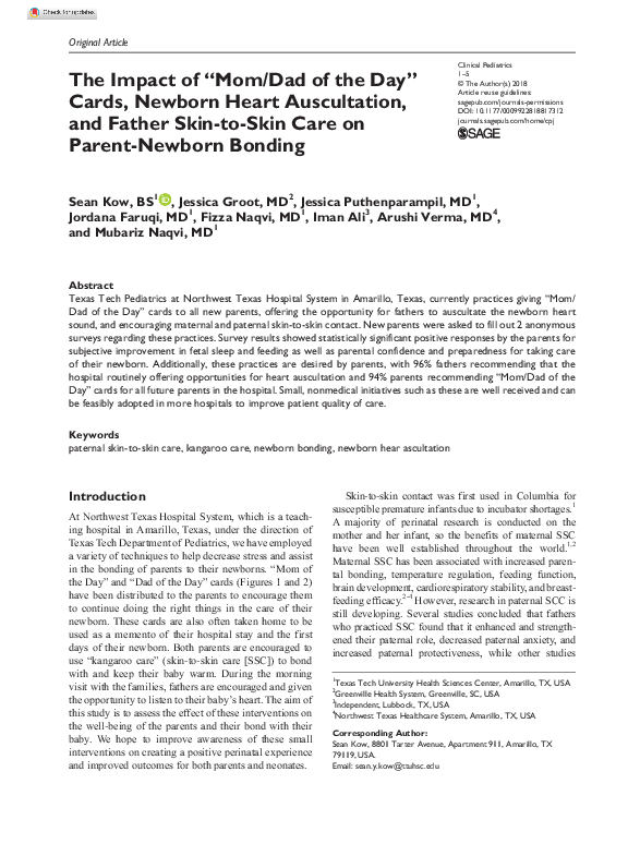 (PDF) The Impact of “Mom/Dad of the Day” Cards, Newborn Heart ...
