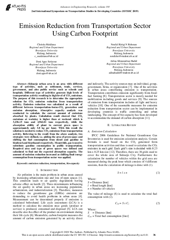 (PDF) Emission Reduction from Transportation Sector Using Carbon Footprint