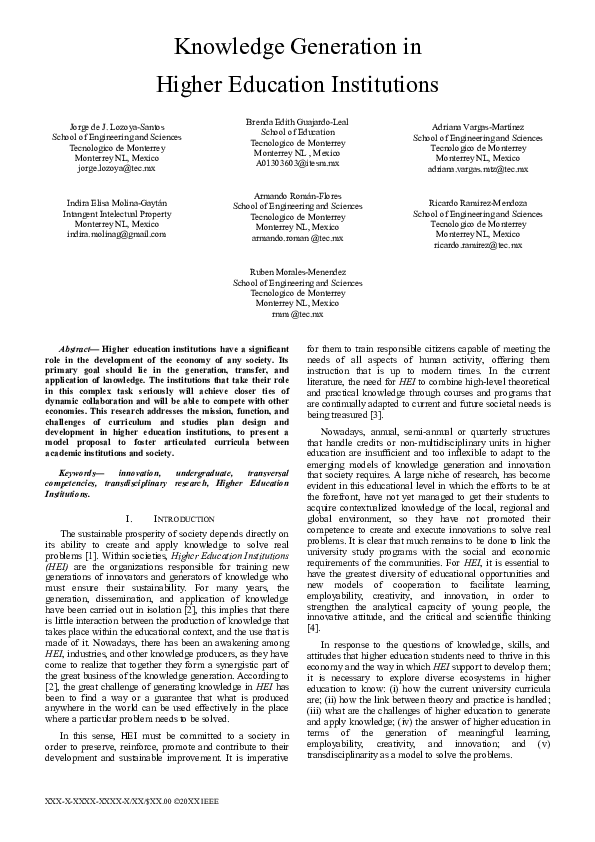 (PDF) Knowledge Generation in Higher Education Institutions