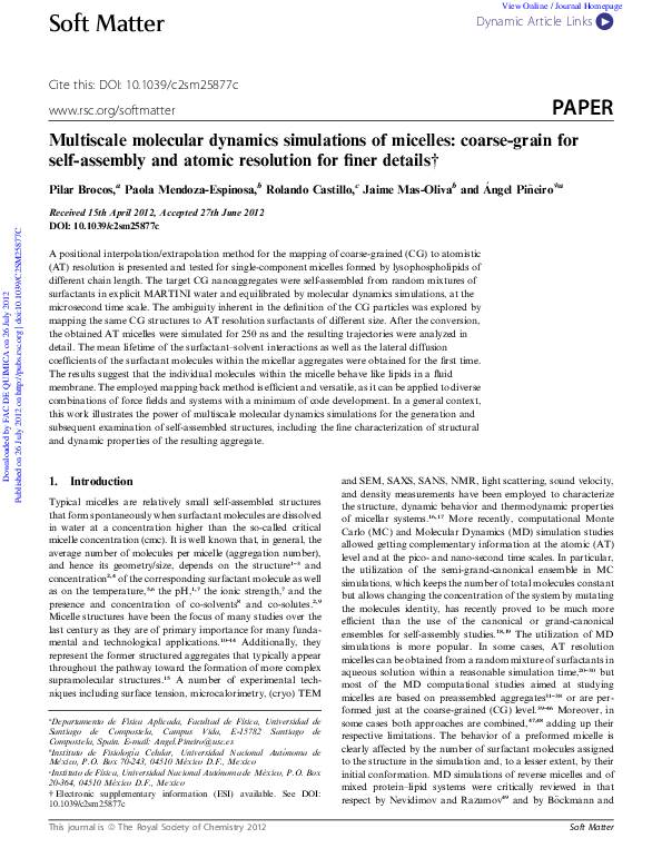 (PDF) Multiscale molecular dynamics simulations of micelles: coarse ...