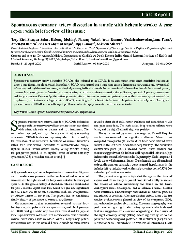 (PDF) Spontaneous Coronary Artery Dissection in a Male with Ischemic ...