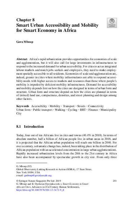 (PDF) Smart Urban Accessibility and Mobility for Smart Economy in Africa