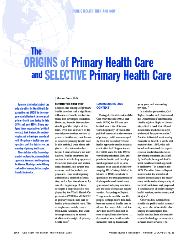 (PDF) The ORIGINS of Primary Health Care and SELECTIVE Primary Health Care