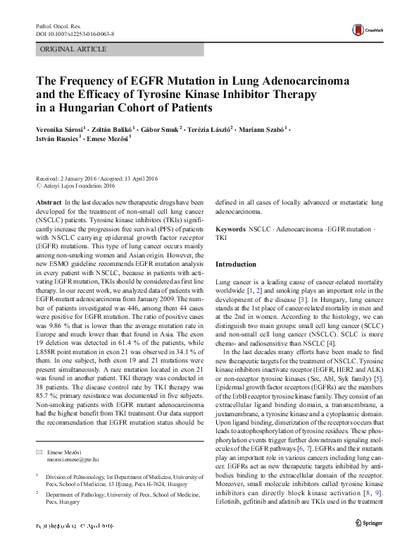 (PDF) The Frequency of EGFR Mutation in Lung Adenocarcinoma and the ...