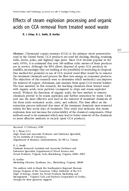 (PDF) Effects of steam explosion processing and organic acids on CCA ...