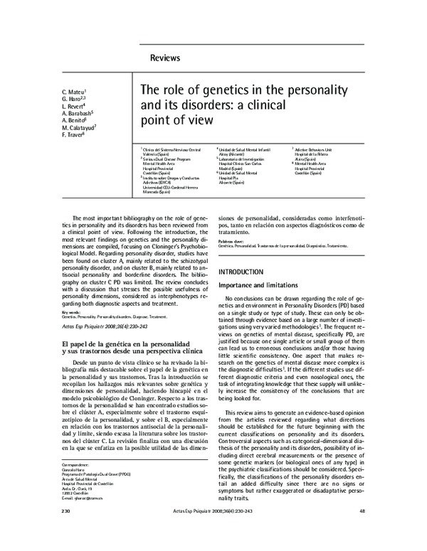 (PDF) [The role of genetics in the personality and its disorders: a ...