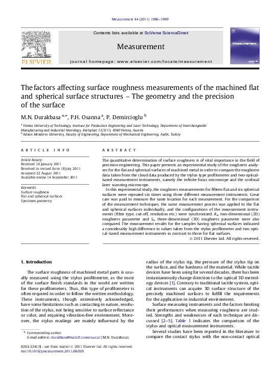 (PDF) The factors affecting surface roughness measurements of the ...