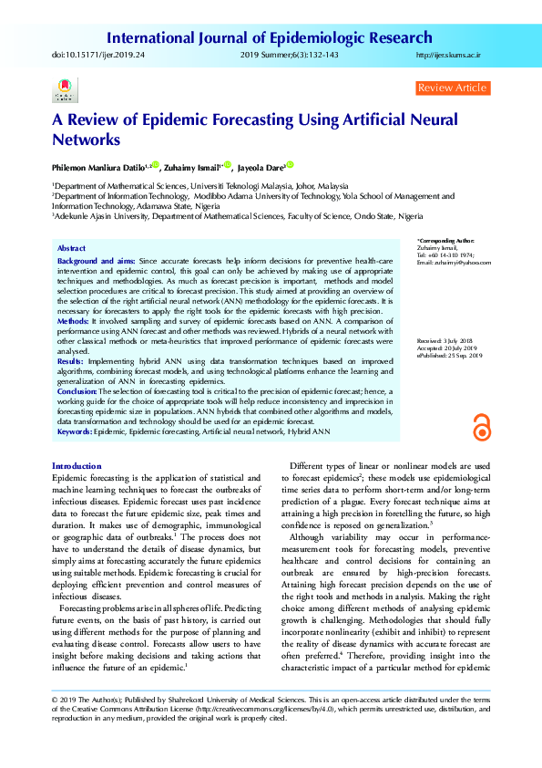 (PDF) A Review of Epidemic Forecasting Using Artificial Neural Networks