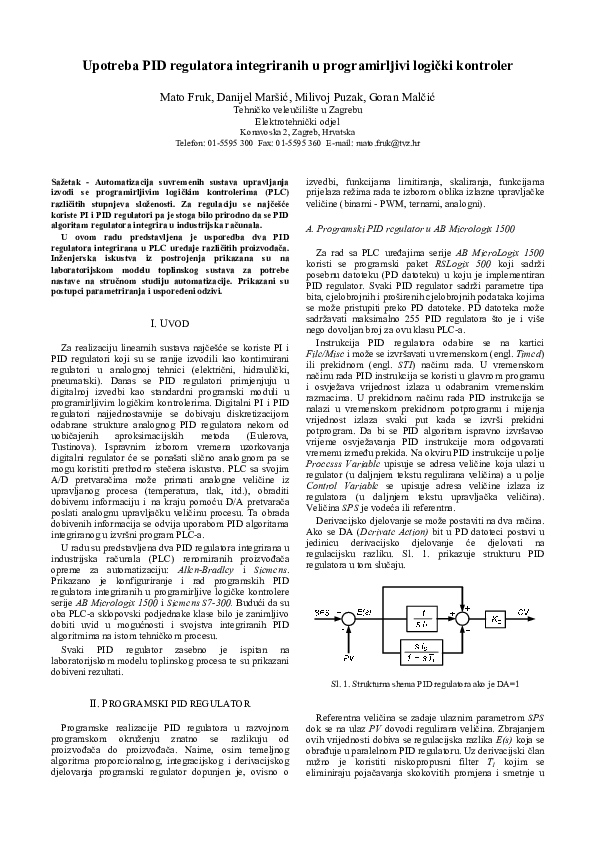 Pdf Using Pid Integrated In A Programmable Logic Controller