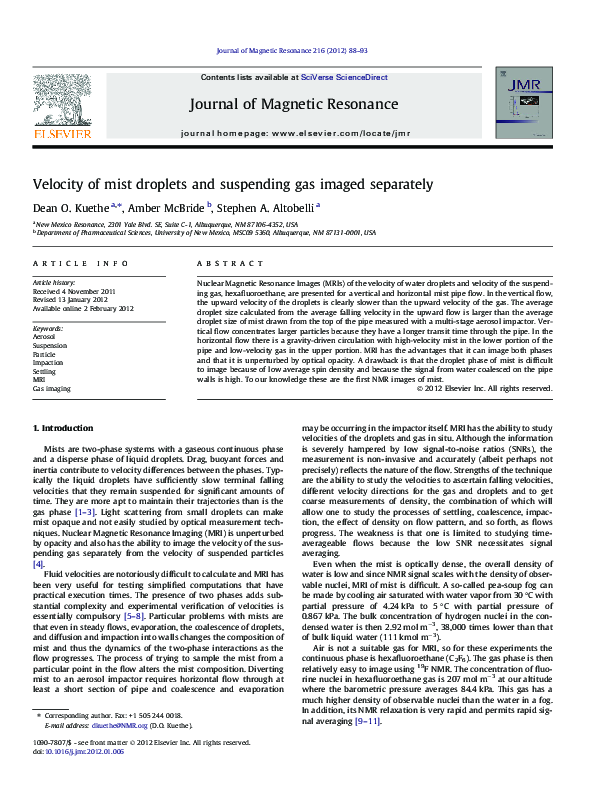 (PDF) Velocity of mist droplets and suspending gas imaged separately