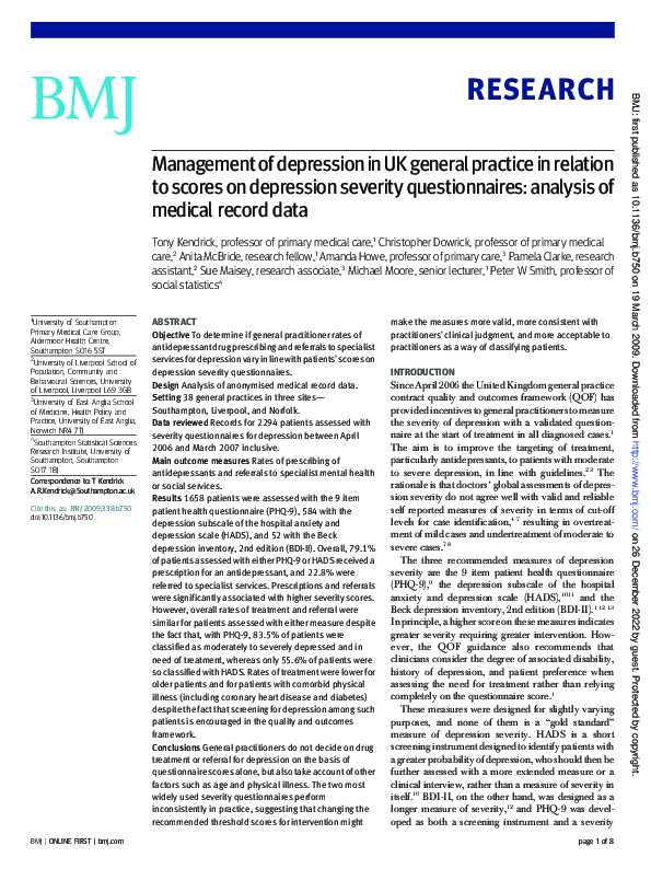 (PDF) Management of depression in UK general practice in relation to ...