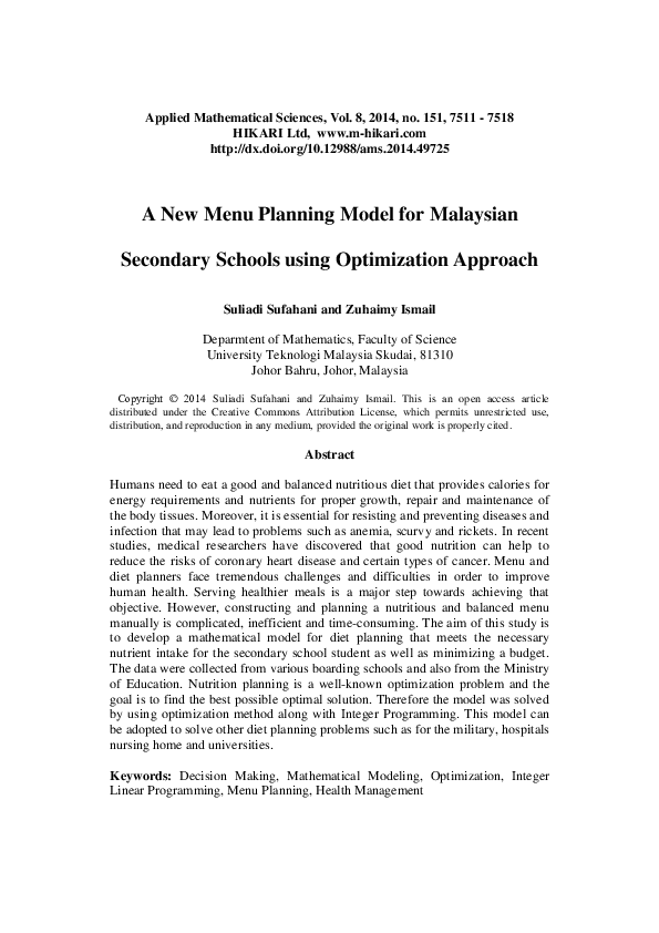 (PDF) A new menu planning model for Malaysian secondary schools using ...