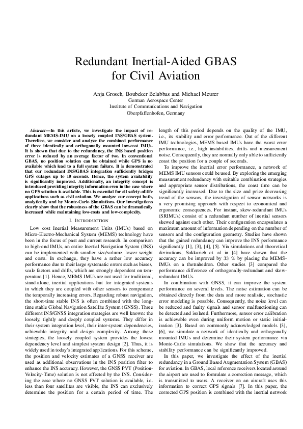 (PDF) Redundant inertial-aided GBAS for civil aviation