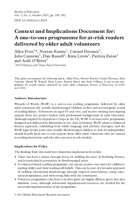 (PDF) Context and Implications Document for: A one-to-one programme for ...