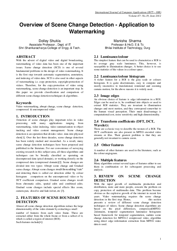 (PDF) Overview of Scene Change Detection - Application to Watermarking