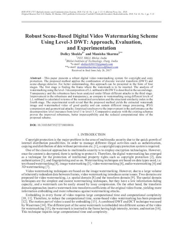 (PDF) Robust Scene-Based Digital Video Watermarking Scheme Using Level ...