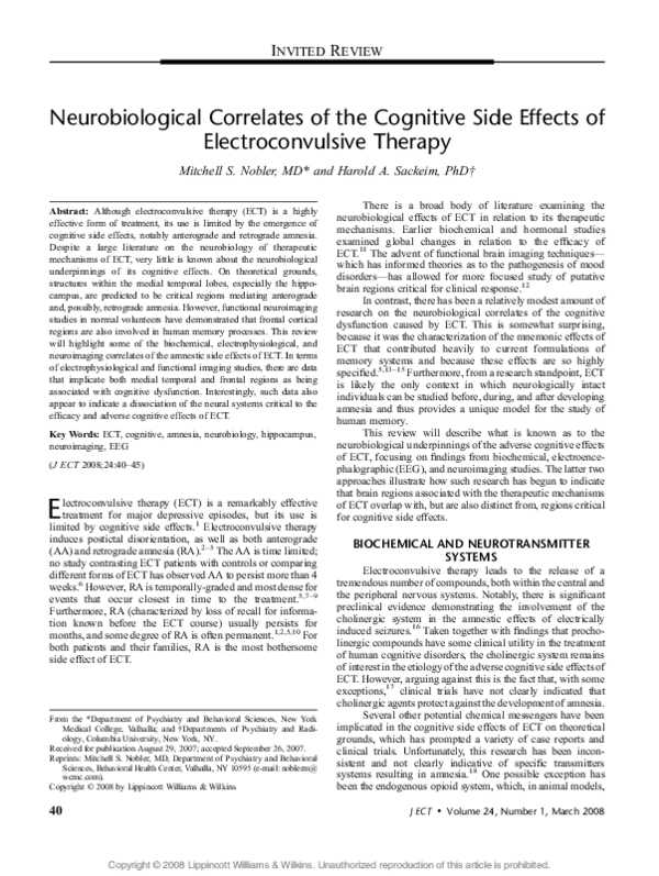 (PDF) Neurobiological Correlates of the Cognitive Side Effects of ...