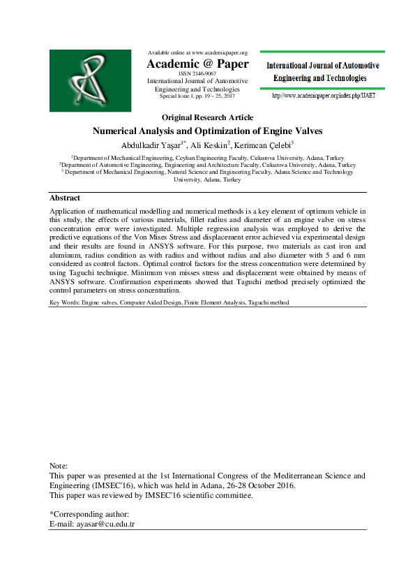  pdf numerical analysis and optimization of engine valves