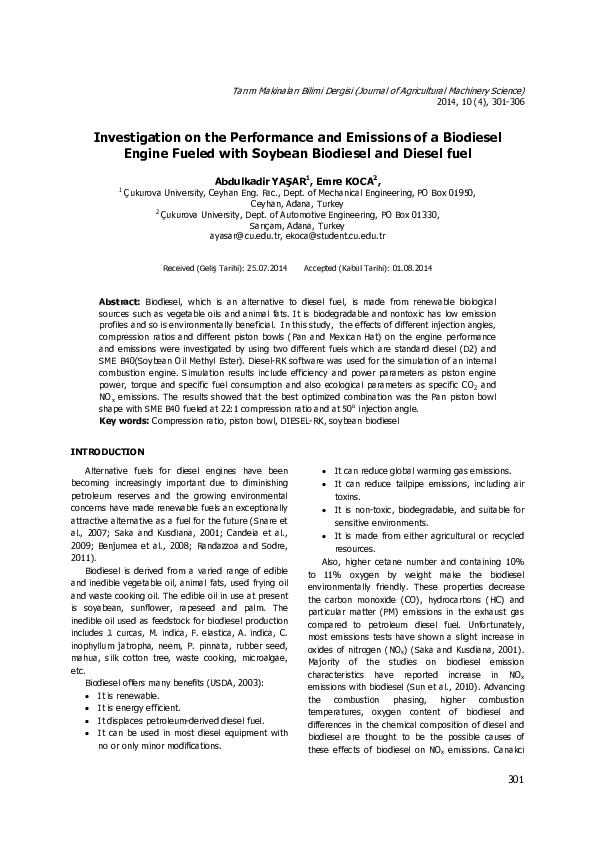 (PDF) Investigation on the Performance and Emissions of a Biodiesel ...