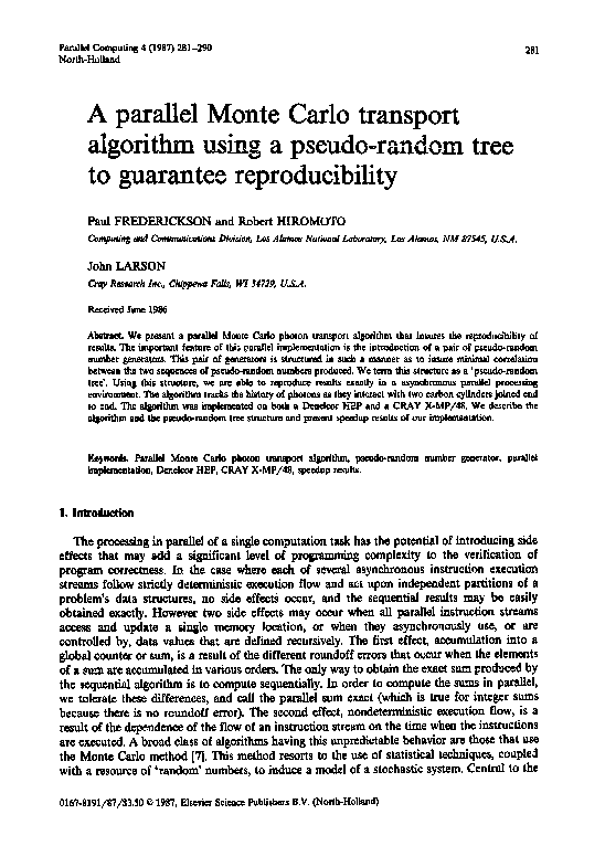 (PDF) A parallel Monte Carlo transport algorithm using a pseudo-random ...