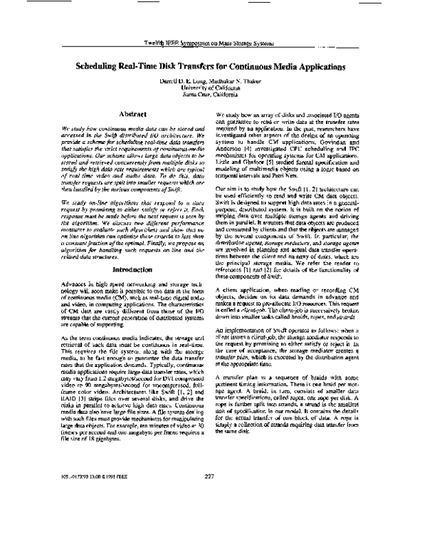 (PDF) Scheduling real-time disk transfers for continuous media applications