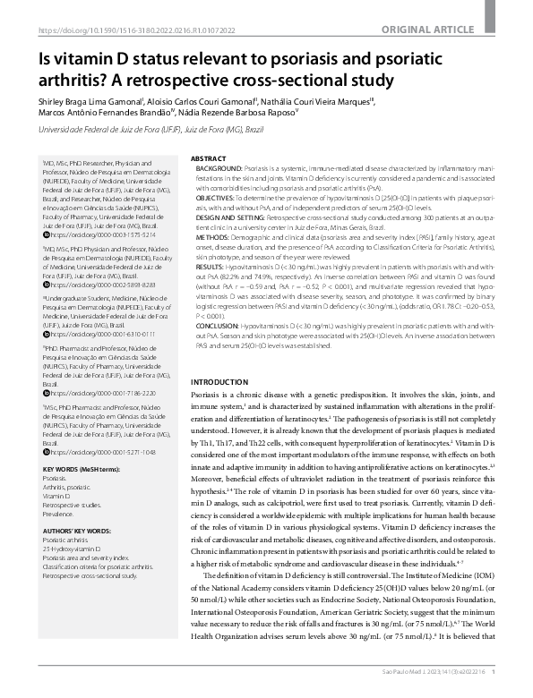 (PDF) Is vitamin D status relevant to psoriasis and psoriatic arthritis ...
