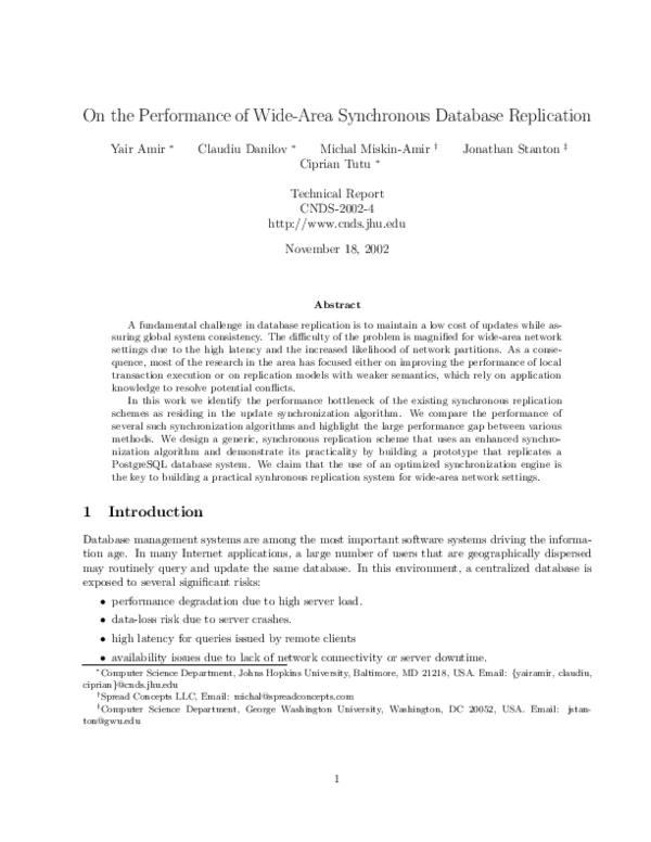 (PDF) On the performance of wide-area synchronous database replication