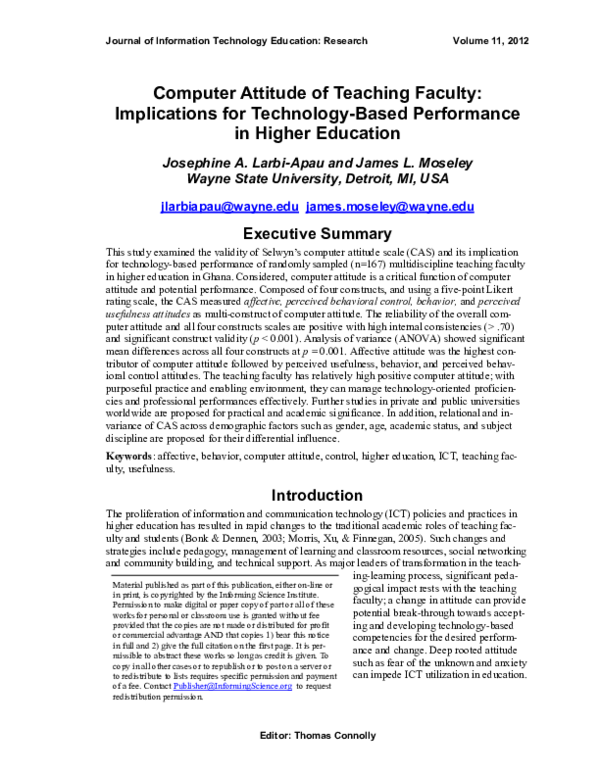 (PDF) Computer Attitude of Teaching Faculty: Implications for ...